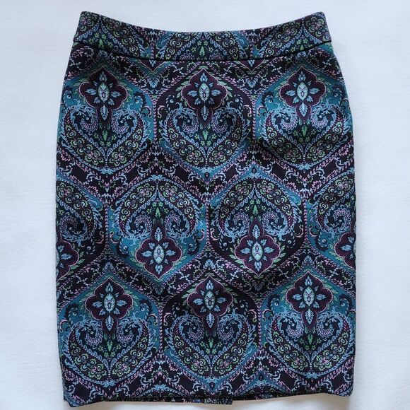 Talbots Petites blue geometric straight pencil skirt womens size‎ 4P lined - Picture 1 of 5
